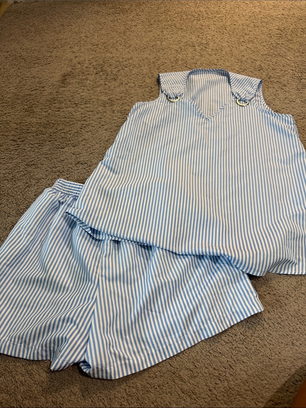 SHEIN Blue & White Striped Women's Lounge Set - Sleeveless Top & Shorts